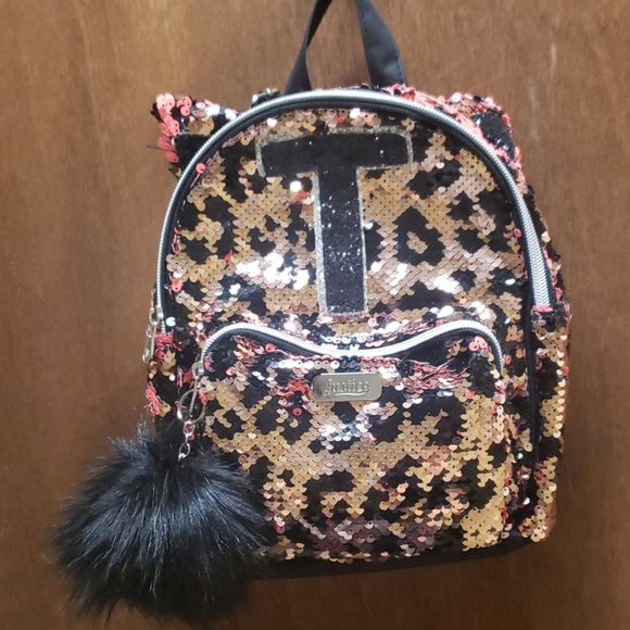 cheetah initial sequin backpack